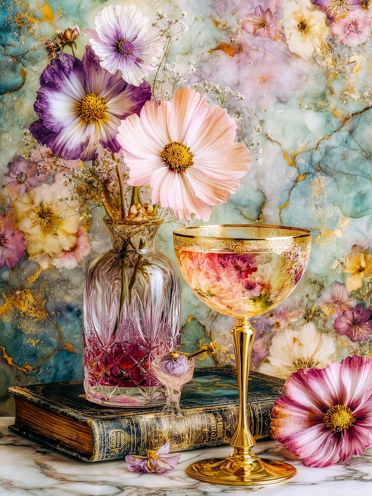 Flowers And A Glass Of Champagne