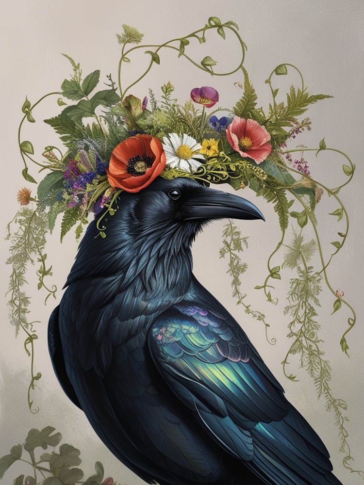 Crow With Flower Crown 1