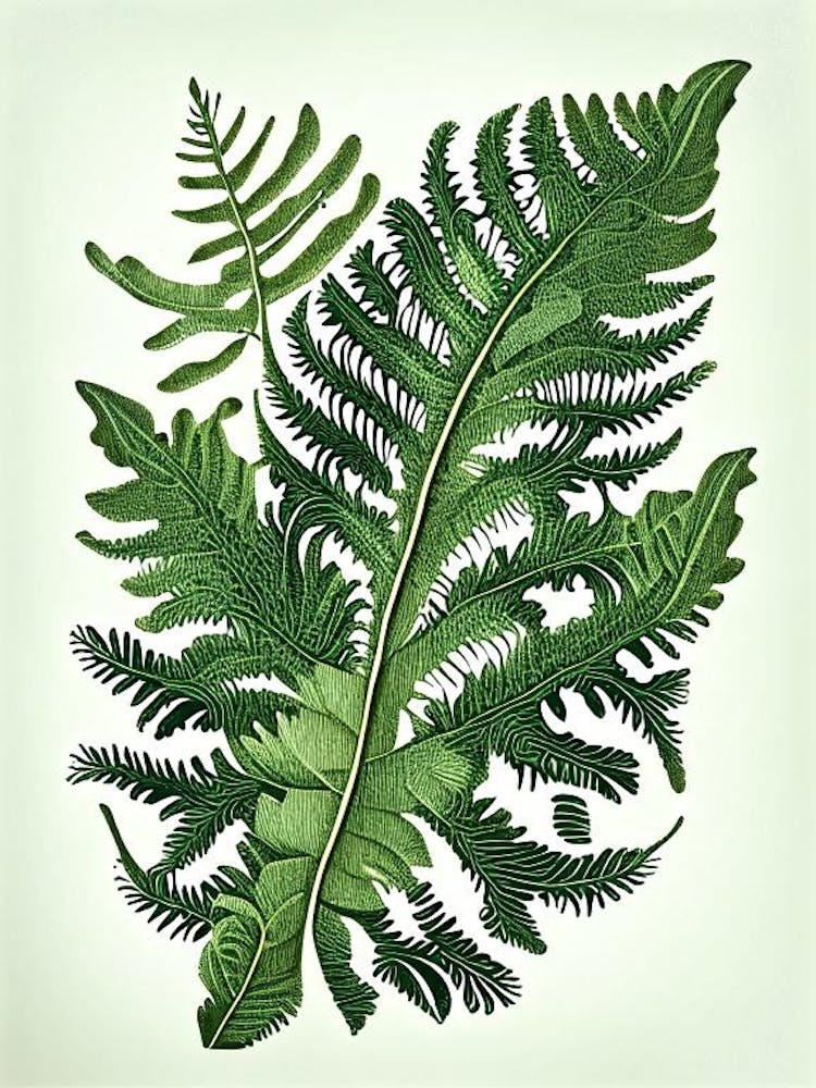 Evergreen Fern Wildflower Vintage Botanical
