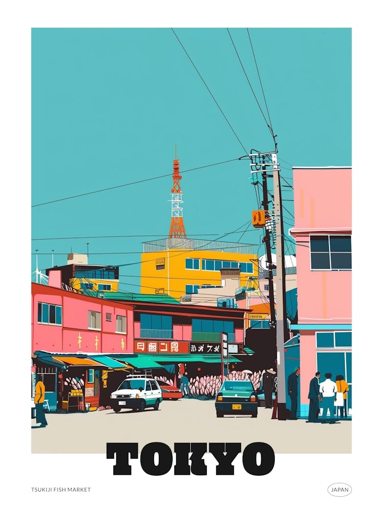 Tsukiji Fish Market Tokyo 1 Colourful Illustration Poster