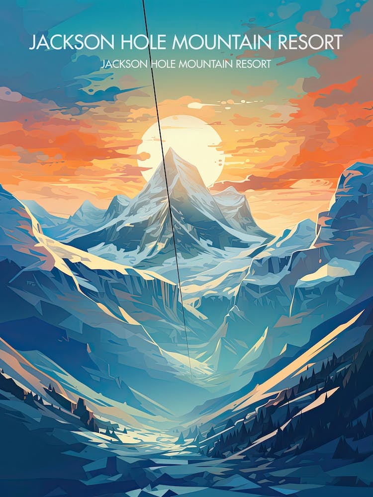 Poster Of Jackson Hole Mountain Resort   Wyoming, Usa, Ski Resort Illustration 2