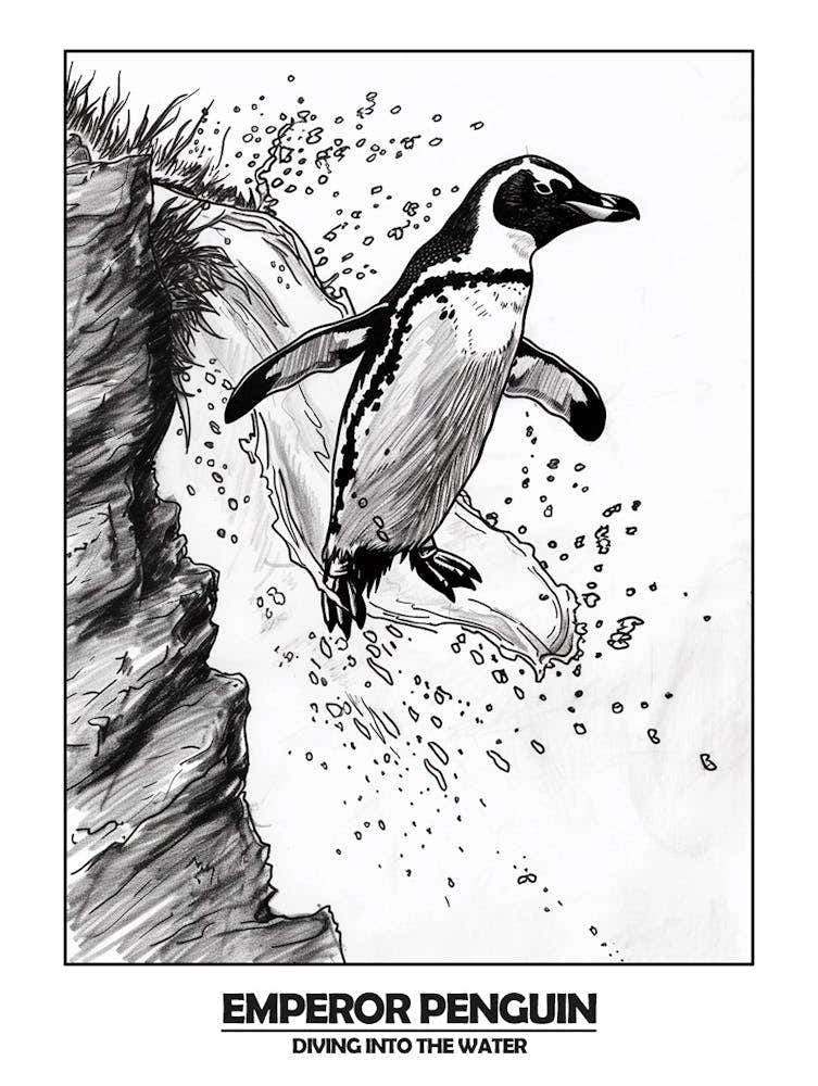 Penguin Diving Into The Water Poster 7