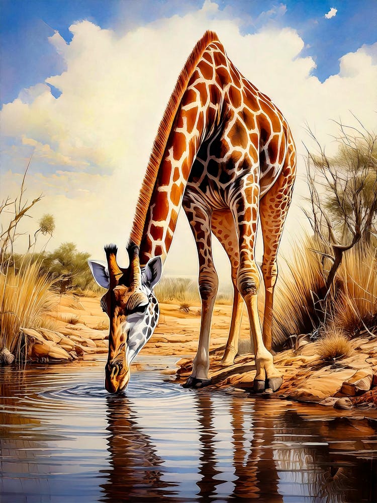 Giraffe Drinking Water