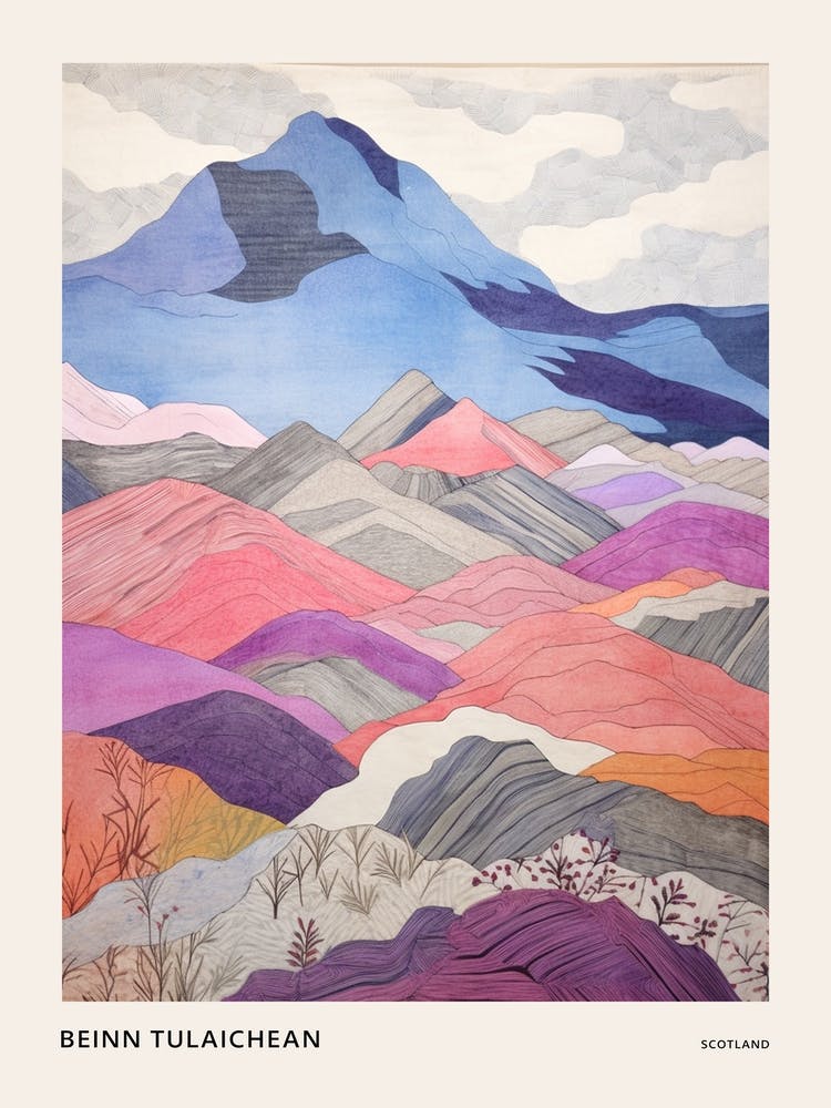 Beinn Tulaichean Scotland 1 Colourful Mountain Illustration Poster