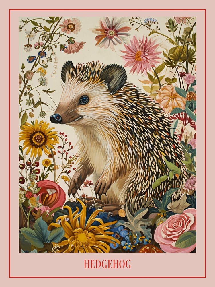 Floral Animal Painting Hedgehog 1 Poster
