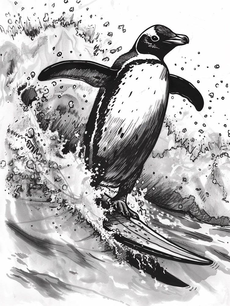 Manchot Empereur Surfant sur les Vagues 2