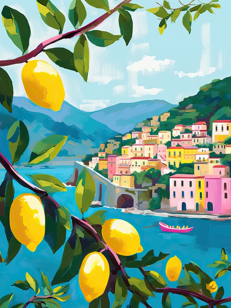 Amalfi View With Lemons Travel Painting Italy