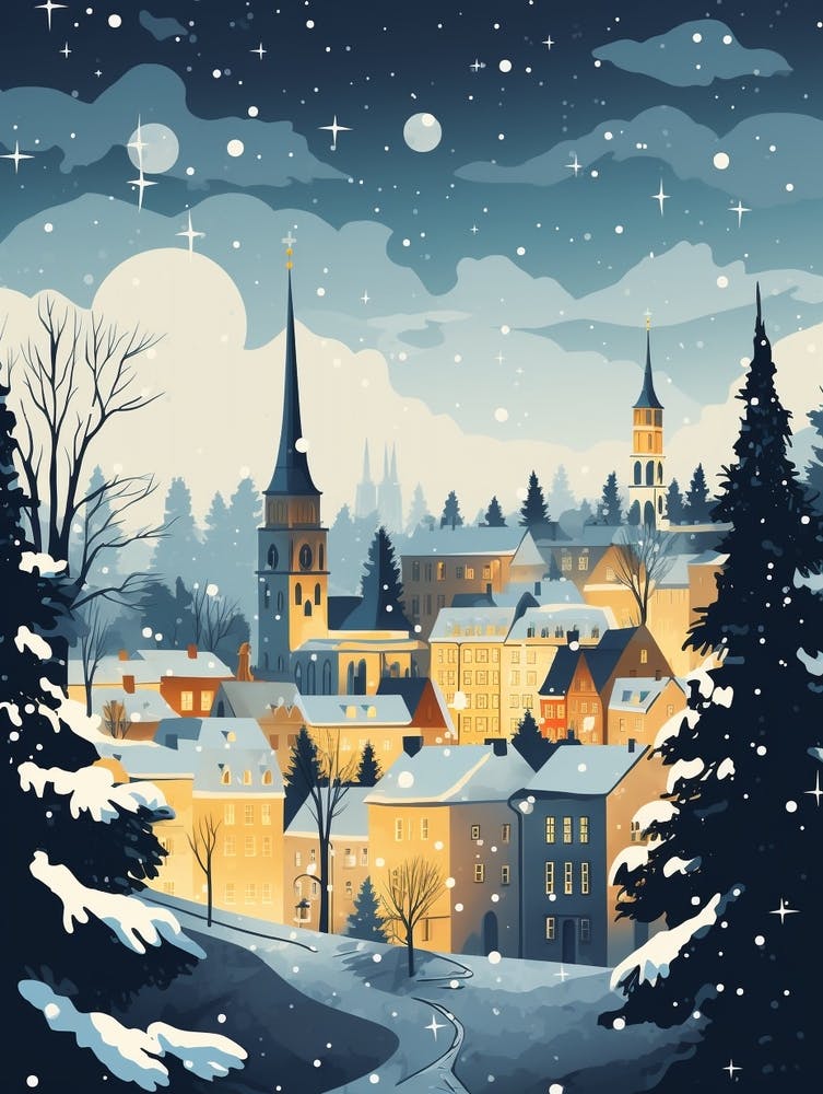 Winternacht-Reise-Illustration Tallinn Estland 3