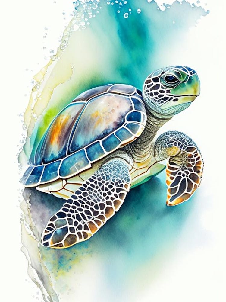 Hatching Sea Turtle, Sea Turtle Watercolour 1