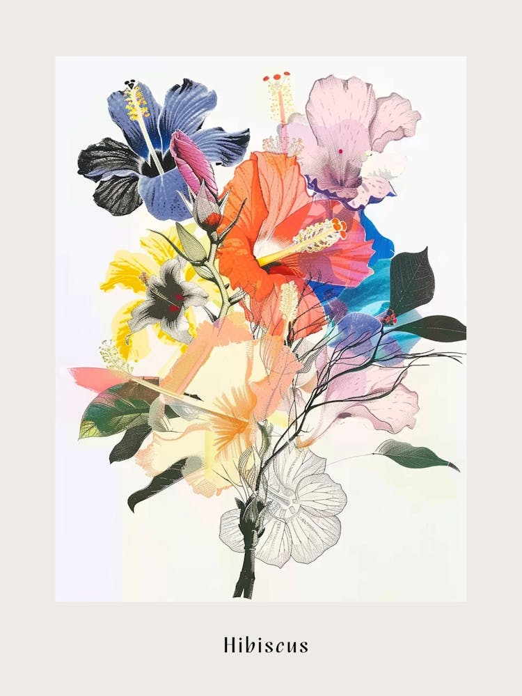 Hibiscus 1 Affiche Bouquet de Fleurs Collage