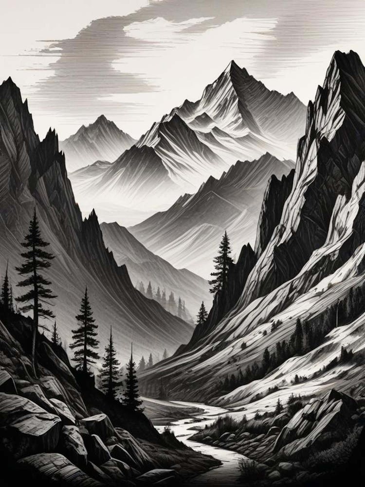 Monochrome Mountain Landscape (7)