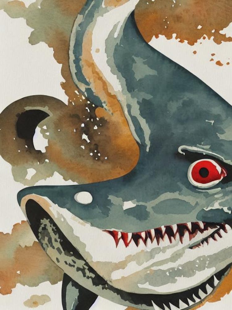 Hammerhead Shark Vintage Graphic Watercolour