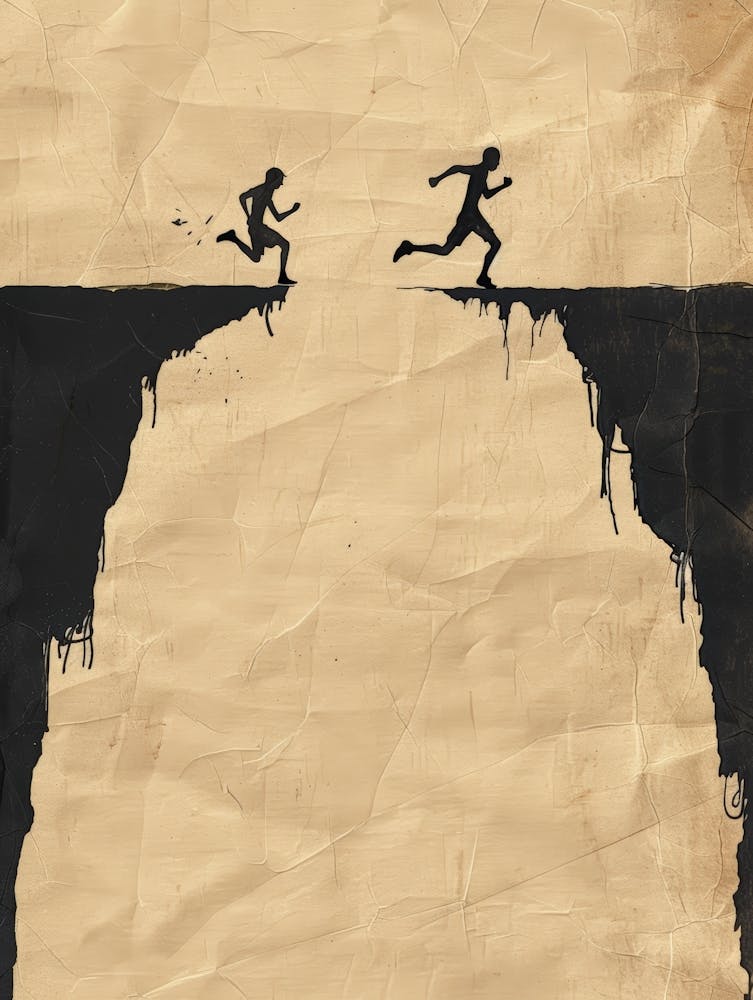 Two People Running Over A Cliff 1