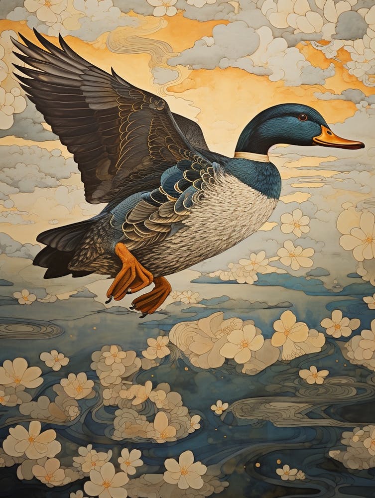 Mallard Duck Gold Detail Painting