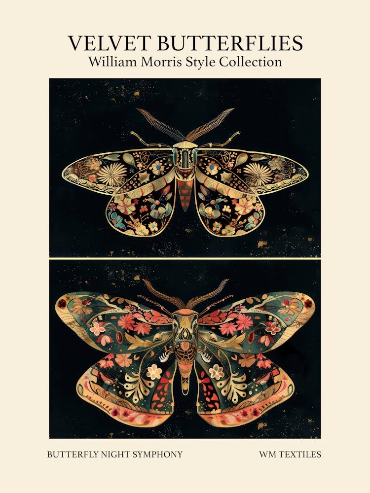 Velvet Butterflies Collection Butterfly Night Symphony William Morris Style 6