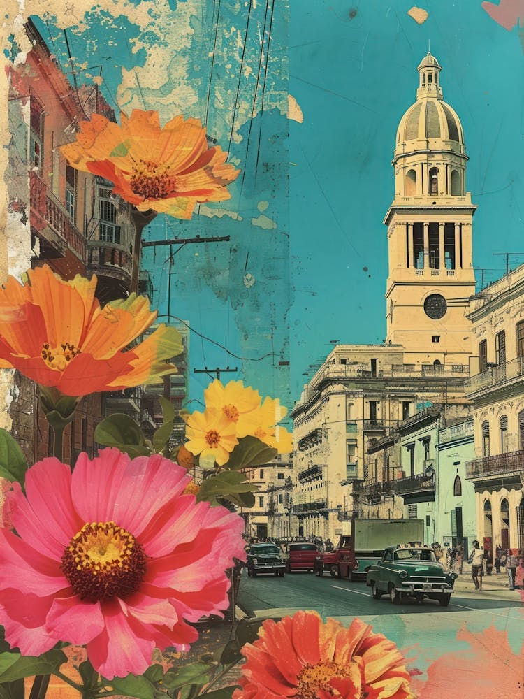 Cuba   Floral Retro Collage Style 3