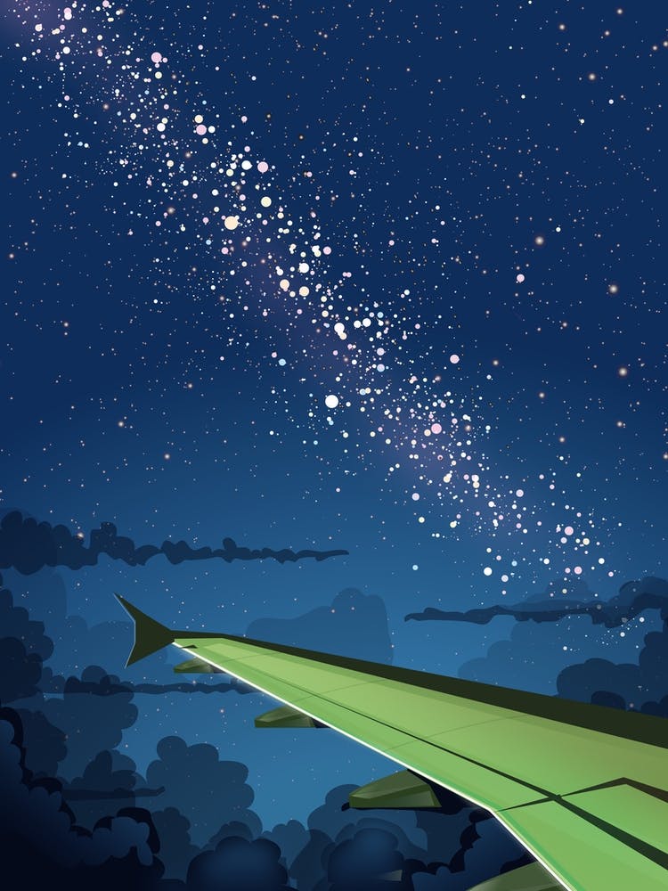 Aircraft flying Night Sky With Stars