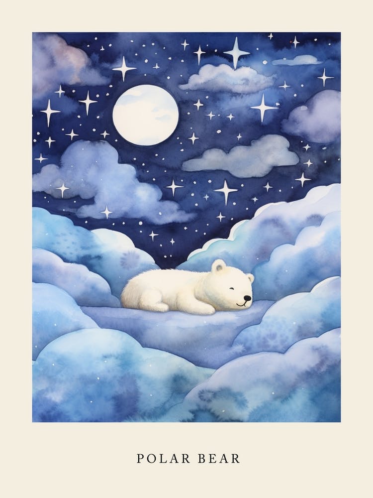 Baby Polar Bear 2 Sleeping In The Clouds Nursery Poster