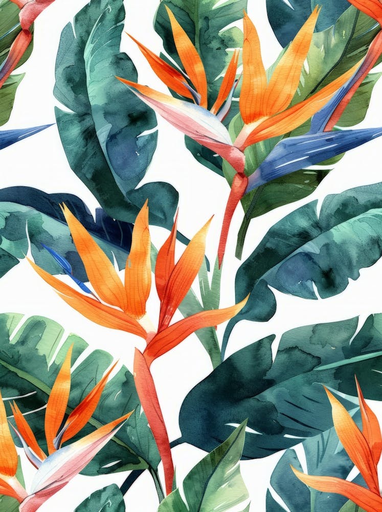 Bird Of Paradise Watercolor Pattern