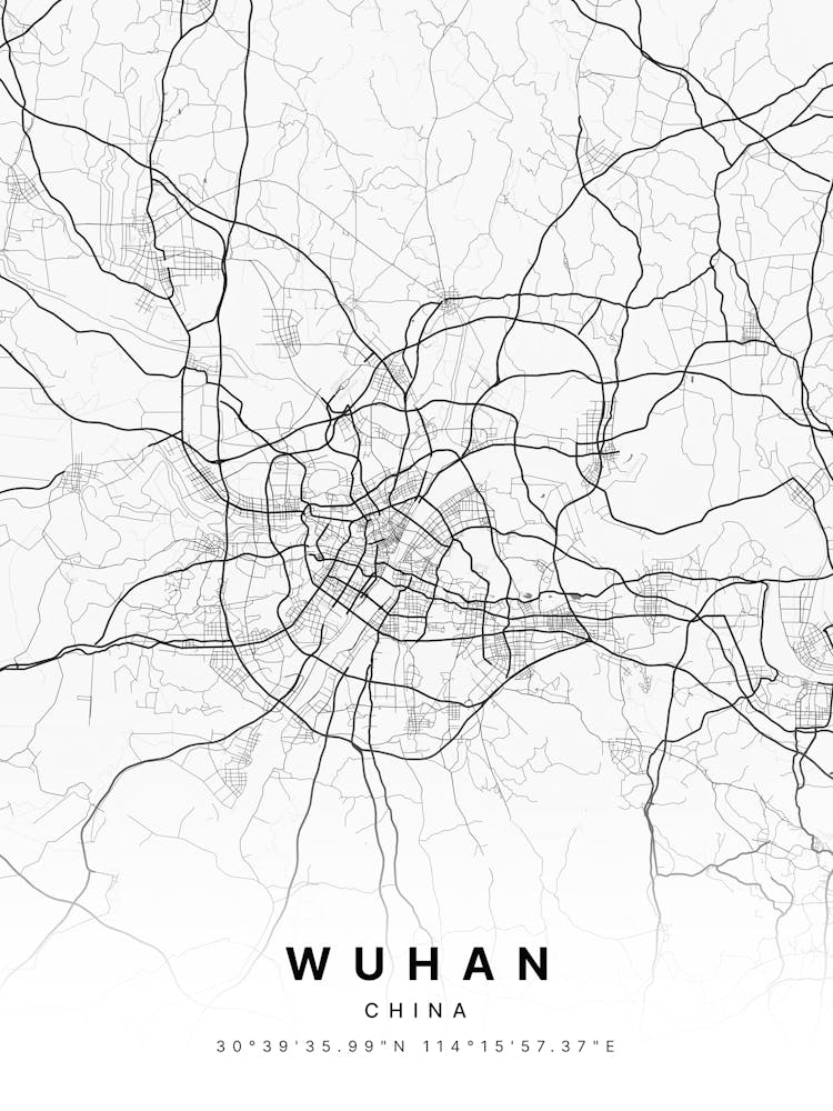Wuhan China White Map