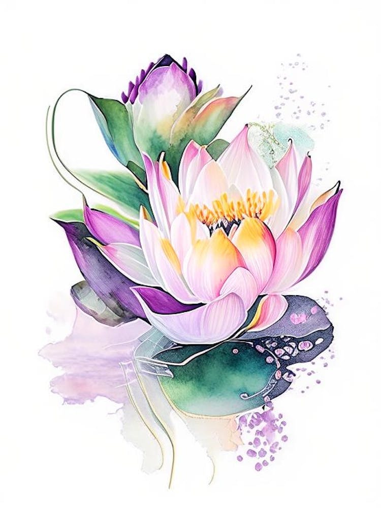 Lotus Flower Bouquet Watercolour 2
