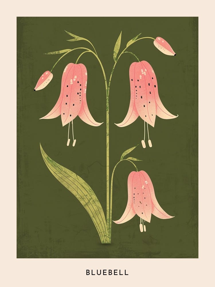 Pink & Green Bluebell 2 Flower Poster