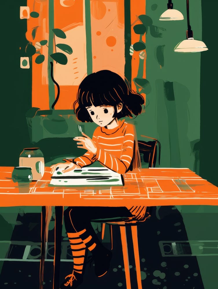 Girl Sitting At The Table