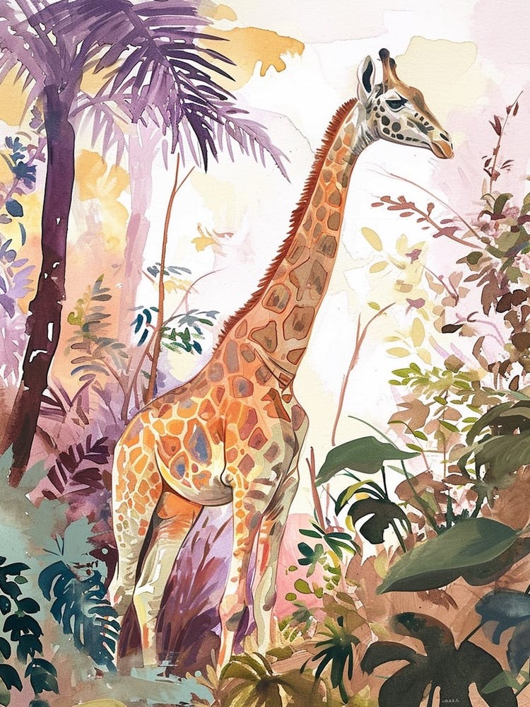Watercolour Leaf Giraffe