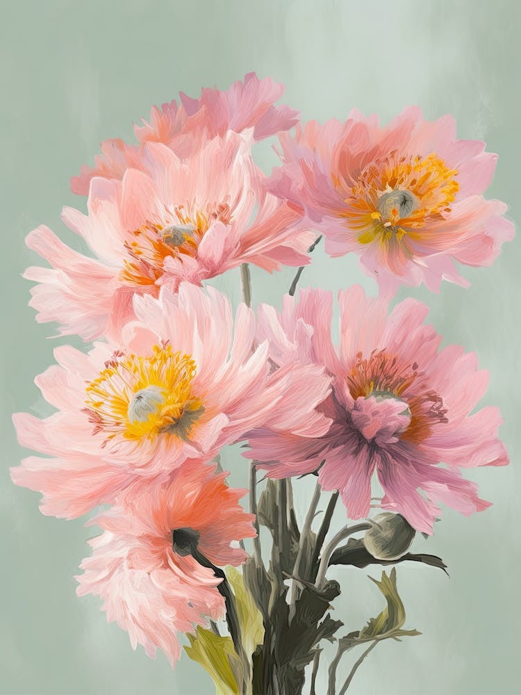 Chrysanthemums Flowers Acrylic Painting In Pastel Colours 2
