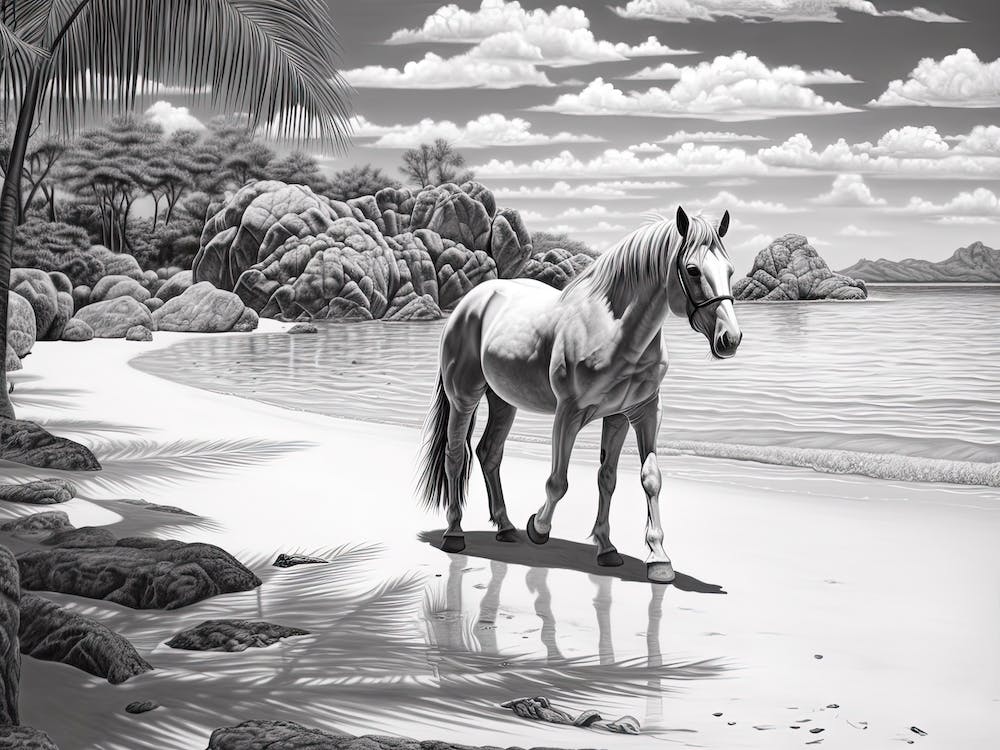 A Horse Oil Painting In Anse Source D Argent, Seychelles, Landscape 2