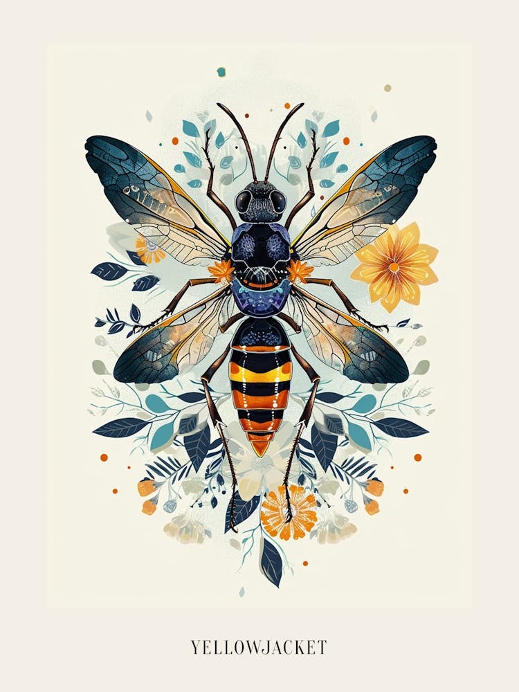 Colourful Insect Illustration Yellowjacket 5 Poster