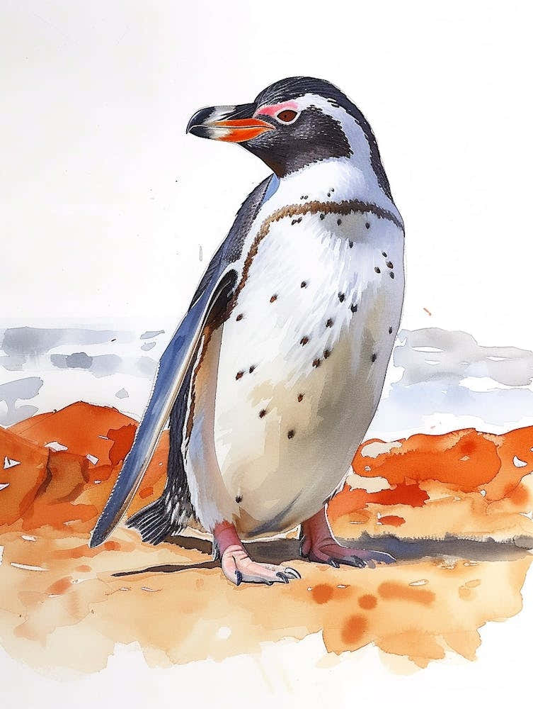 Humboldt Penguin King George Island Watercolour Painting 4