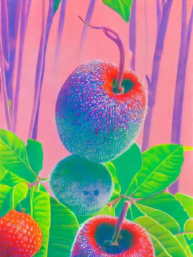 Red Kiwi Risograph Retro Poster Fruit