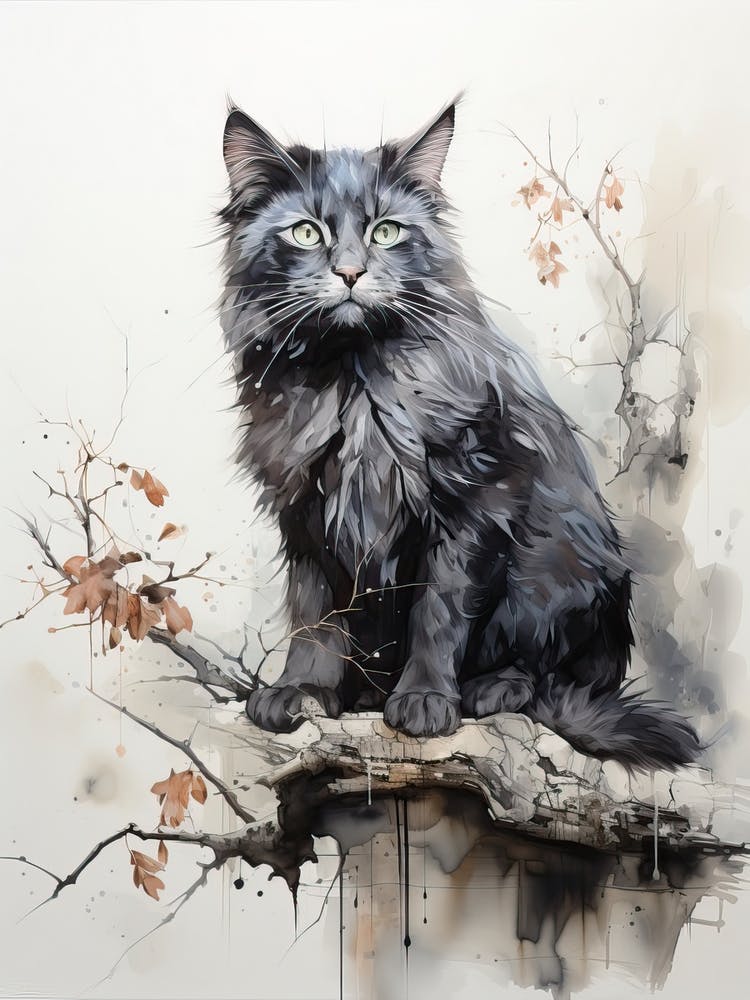 Cat, Japanese Brush Painting, Ukiyo E, Minimal 3
