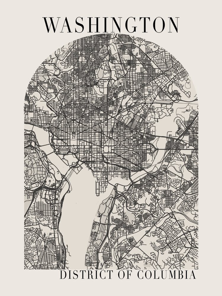 Washington DC Arc Bohème Minimaliste Carte Routière Couleur Pleine Beige 1
