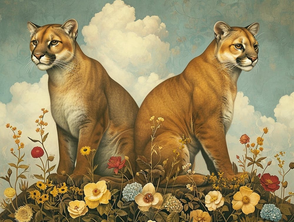 Floral Animal Illustration Mountain Lion 4