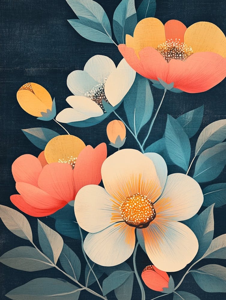 Flowers On A Blue Background