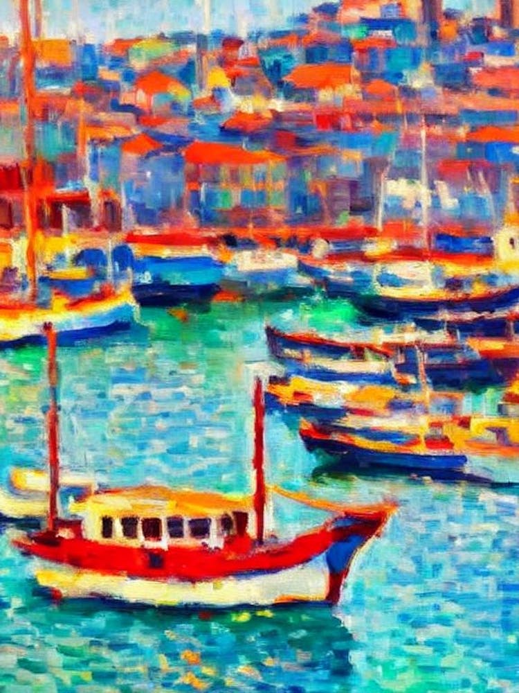 Port Of Istanbul Turkey Brushwork Painting harbour