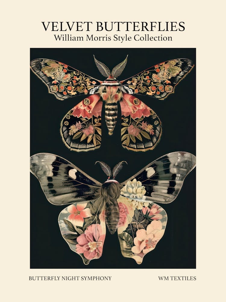 Velvet Butterflies Collection Butterfly Night Symphony William Morris Style 7