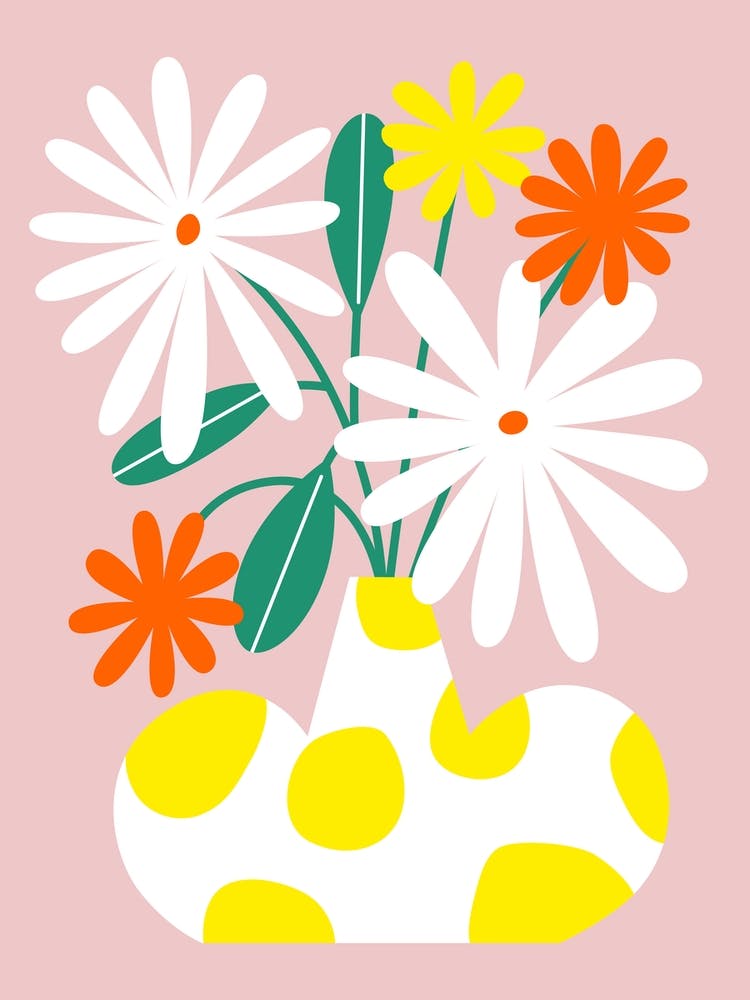 Bunch Of Flowers Pottery Yellow Dots