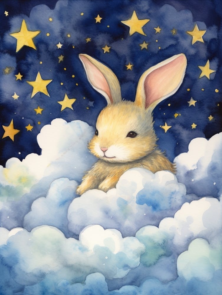 Bébé Lapin 2 Dormant Dans Les Nuages