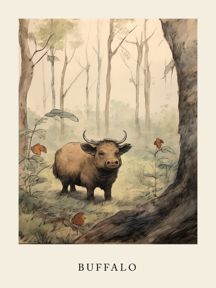 Beatrix Potter Inspired  Animal Watercolour Buffalo 3