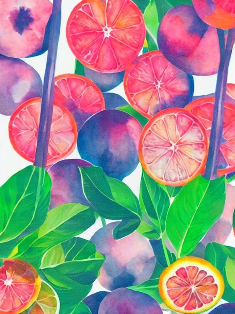 Blood Orange 1 Risograph Retro Poster Fruit