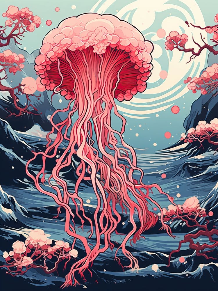 Jellyfish Animal Drawing In The Style Of Ukiyo E 4