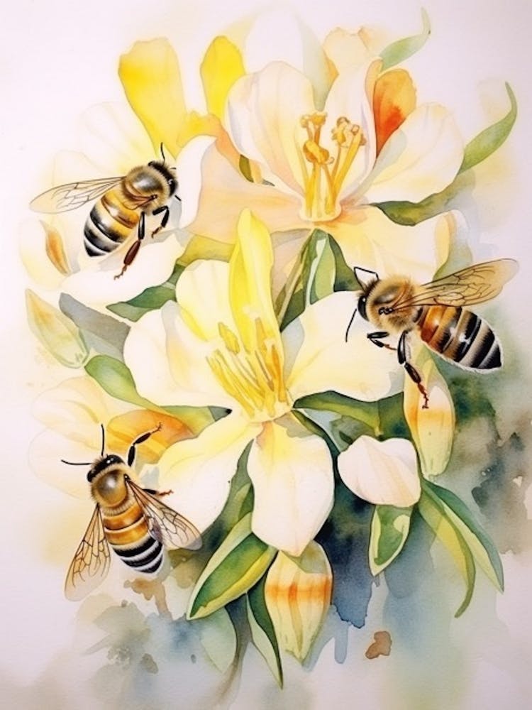Beehive With Alstromeria Watercolour Illustration 3