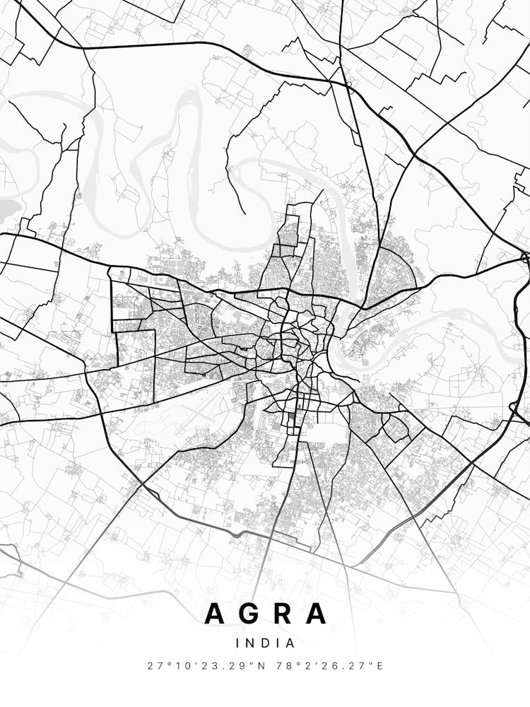 Agra India White Map 1