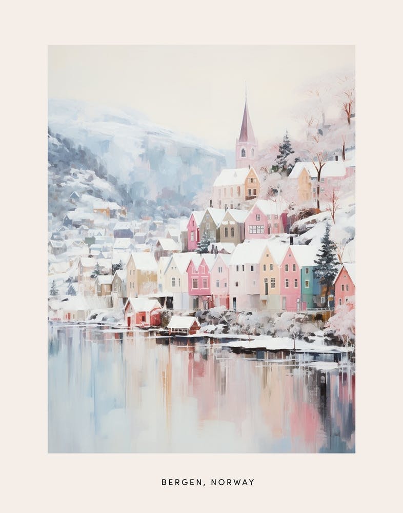 Dreamy Winter Painting Poster Bergen Norway 1
