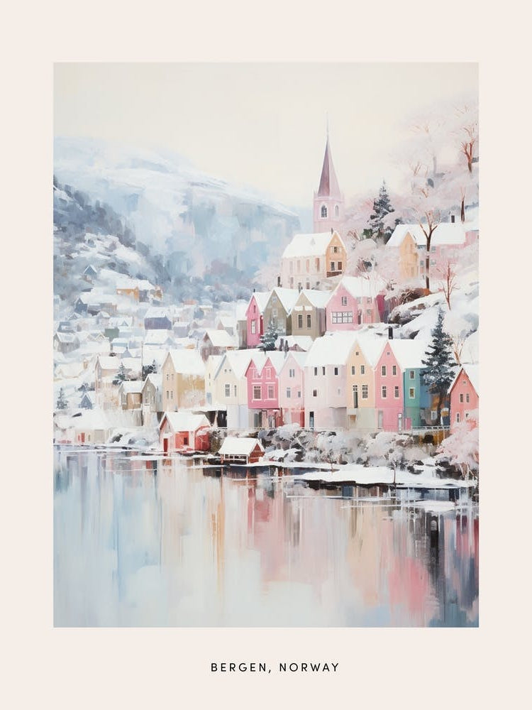 Dreamy Winter Painting Poster Bergen Norway 1