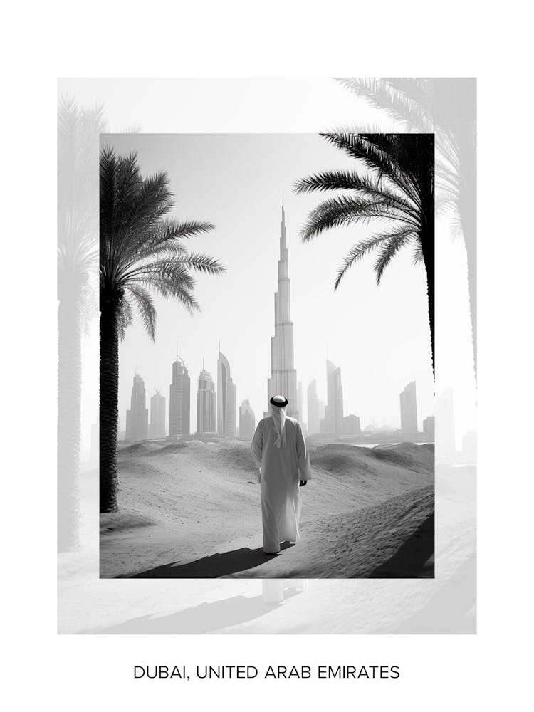 Poster Of Dubai, United Arab Emirates, Black And White Old Photo 1