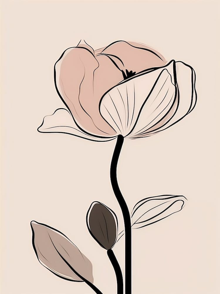 Line Art Tulips Flowers Illustration Neutral 12
